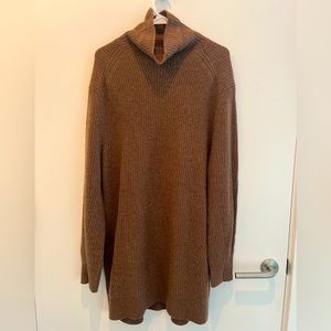 Rag & Bone Penelope ribbed 100% cashmere turtleneck sweater mini dress in brown